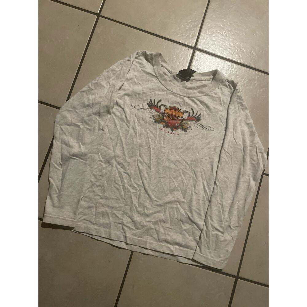 Harley Davidson Australia Floral Shirt Womens Medium Gray Long Sleeve Biker